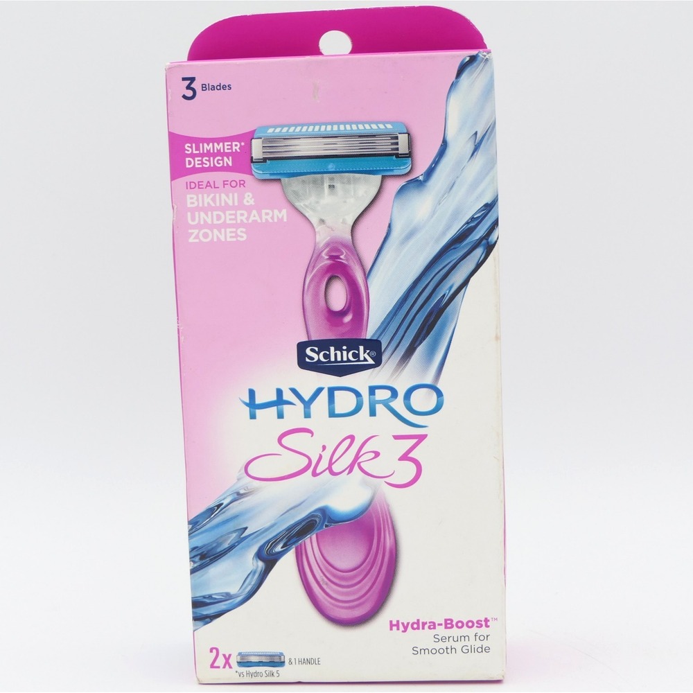 Schick Hydro Silk 3 Blade Razors 1 Handle & 2 Cartridges w/ Hydra-Boost Serum